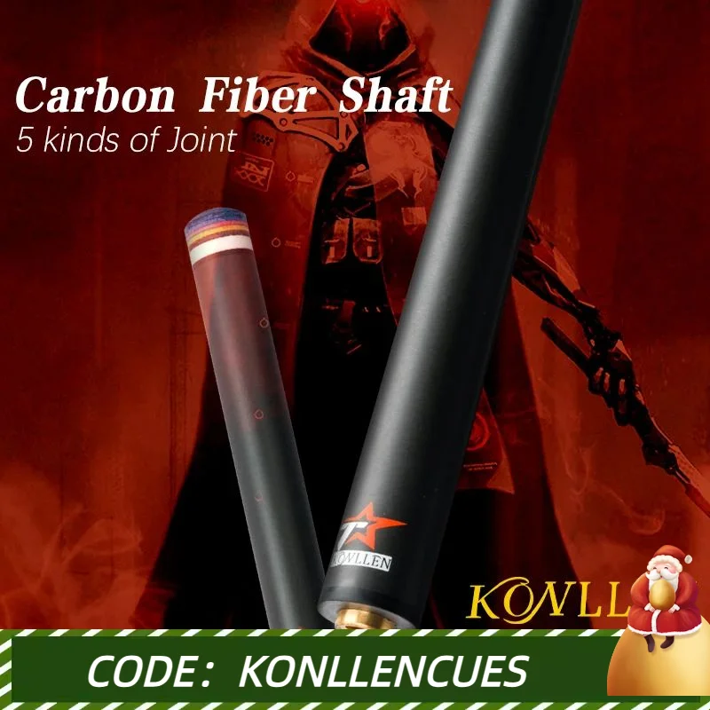 KONLLEN-Carbon Fiber Pool Cue Stick, Single Shaft, Multiple Joints, Navigator Tip, Black Technology, 12.4mm