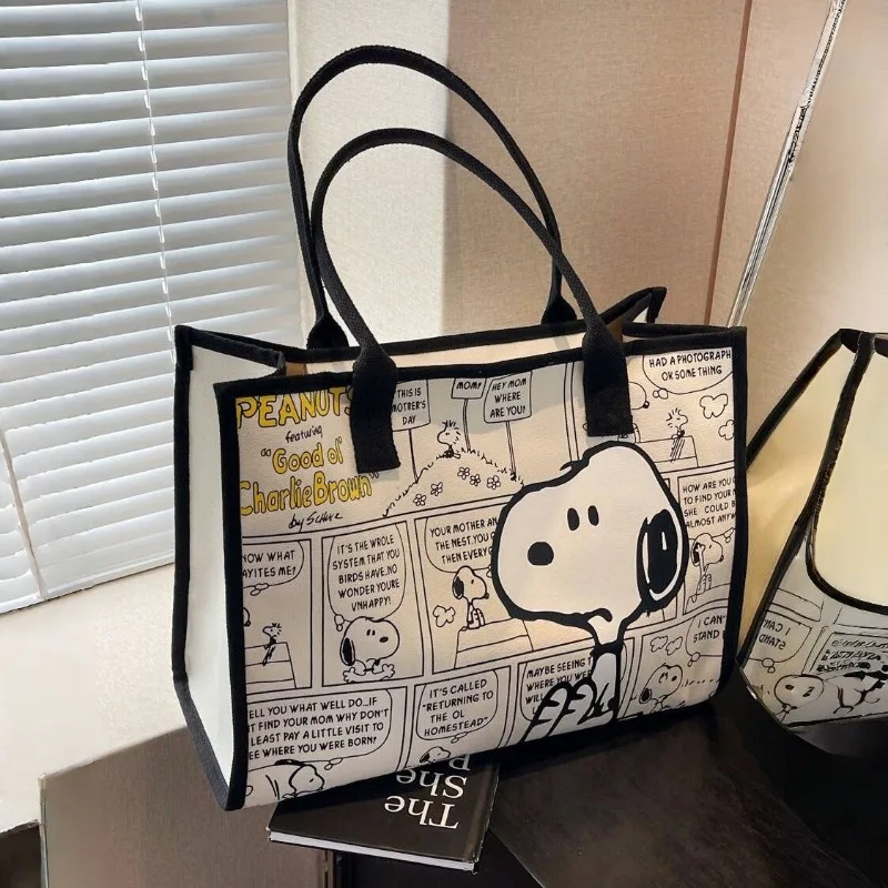 Nuevo bolso de hombro Snoopy, bolso de lona versátil de gran capacidad, lindo bolso de compras para estudiantes Snoopy, bolsa de almacenamiento, regalo para niña