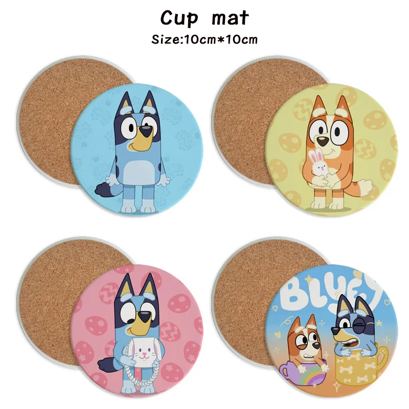 

Керамические подставки под чашки Bluey, подарочные подставки в стиле аниме, круглые подставки, креативные подставки с героями аниме, нескользящие подставки, предметы первой необходимости