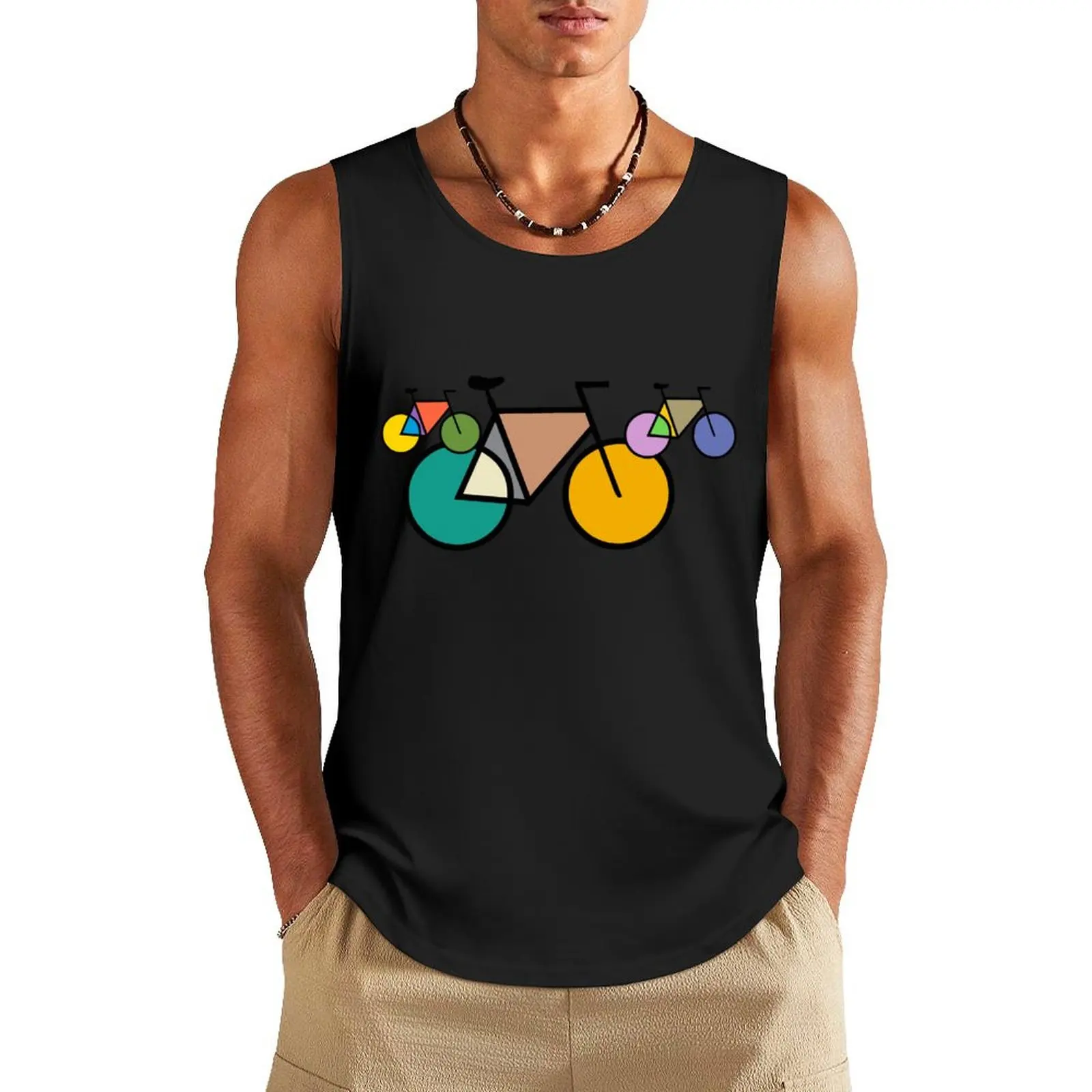 Geometric Mondrian Bicycles Tank Top sleeveless t-shirts for men men gym clothing T-shirt sports t-shirt for men