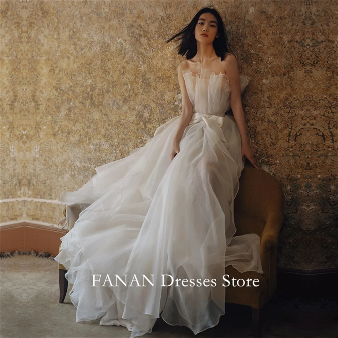 FANAN Korea Strapless Vintage A-Line Organza Wedding Dresses 웨딩드레스  Travel Photography Classic Customized Bride Gowns Plus Size