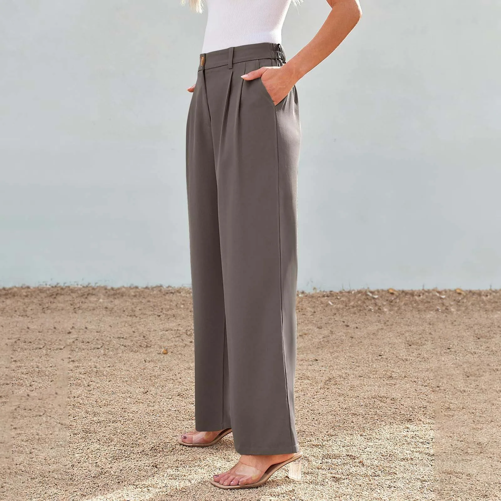 New Loose Women Wide Leg Pants Real Pocket Office Lady Trousers Casual Suit Pants The Effortless Tailored Wide Leg Pants 2024