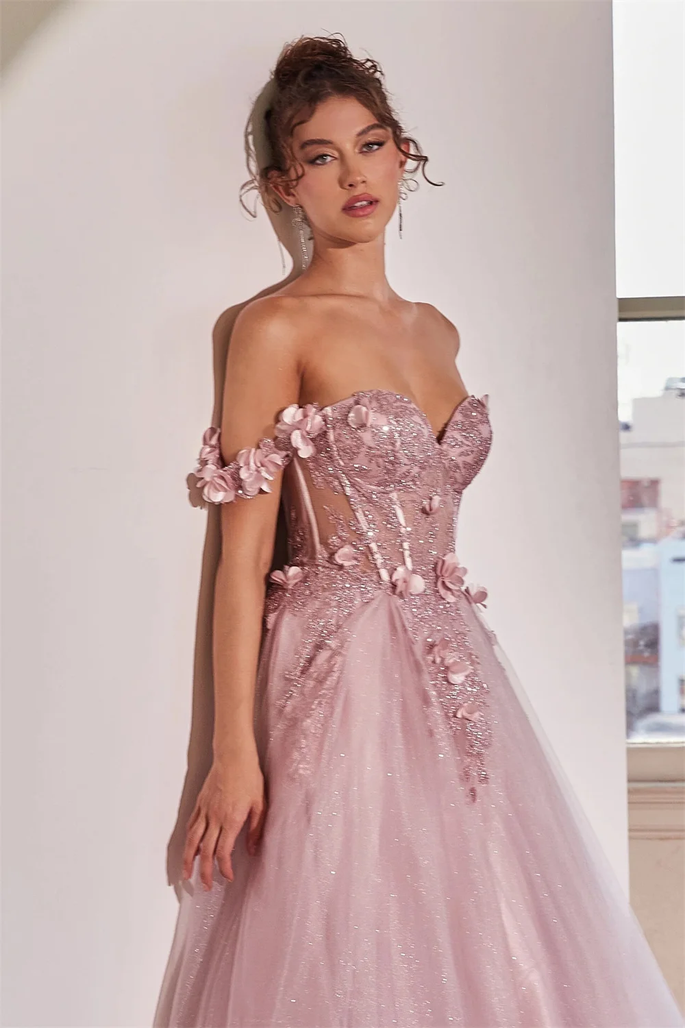 Annie Sweet Pink Prom Dresses, Glitter 3D Tulle Princess Evening Dresses, Ocasiões formais, Vestido de casamento