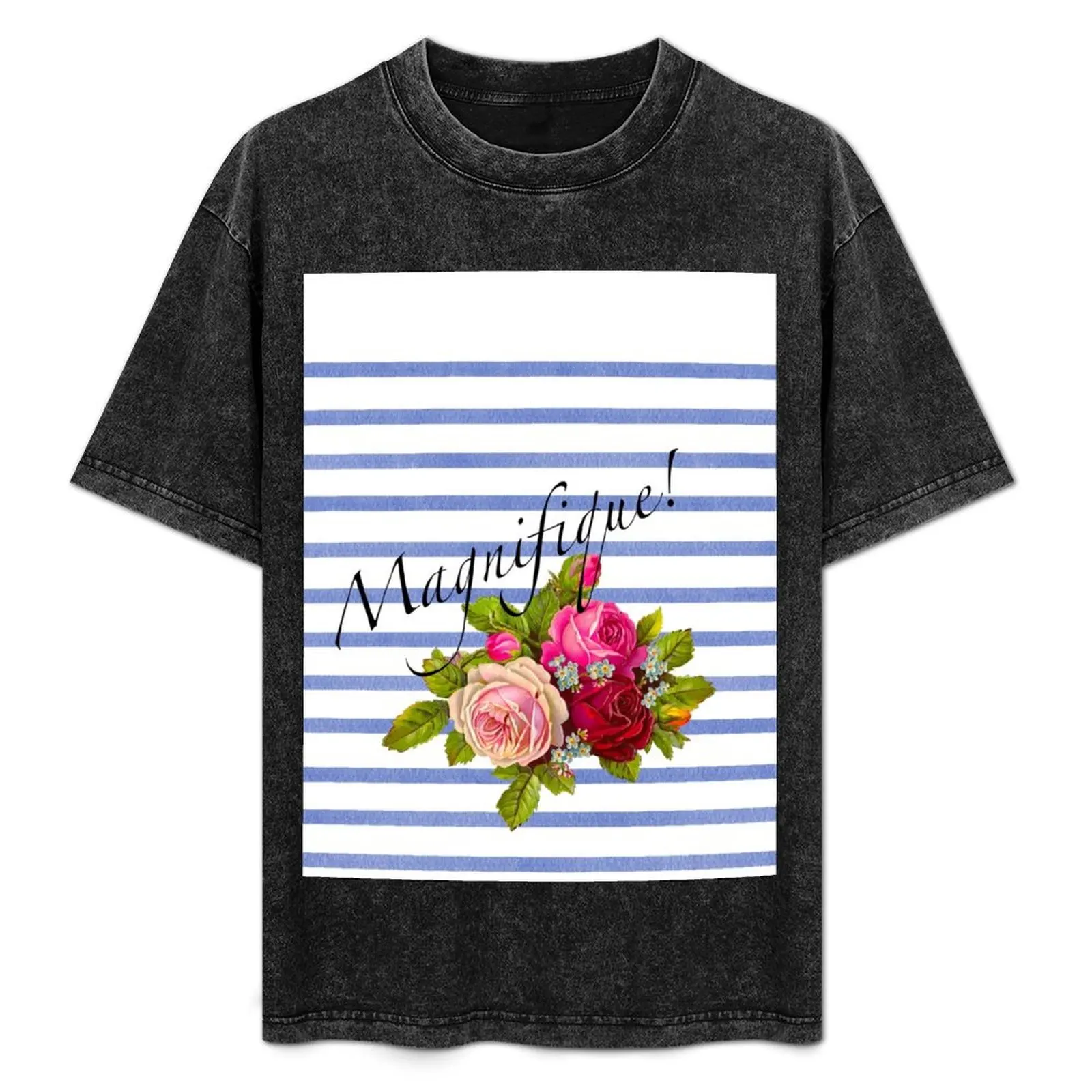 Camiseta deportiva con rayas francesas de Brenton y rosas parisienses vintage, control de humedad