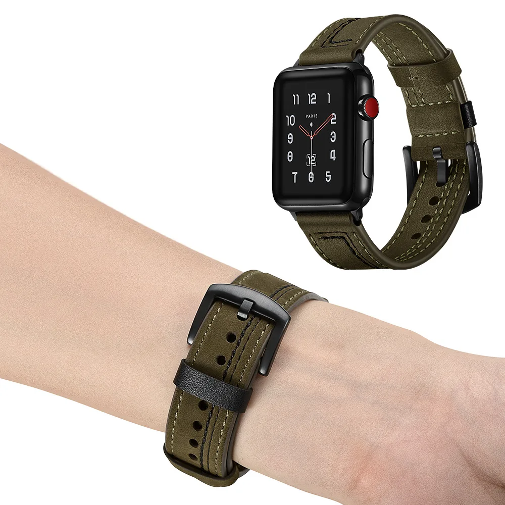 Ремешок из натуральной кожи для Apple Watch Ultra 2 49 мм, браслет для iWatch6 5 4 Se 3 42/38/40/44 мм серии 9 8 7 41 45 мм