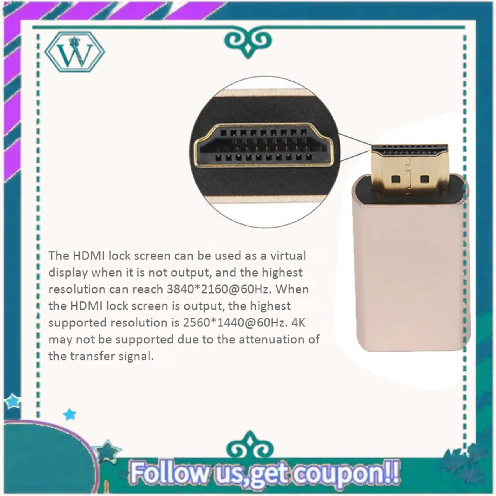 

A75Q-20X Lock Screen Signal Holder KVM HDMI2.0 Virtual Adapter EDID DDC Dummy Plug For Display Emulator 3840X2160