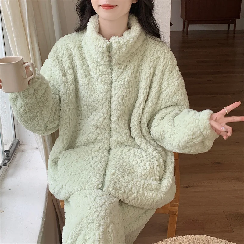 

Женские пижамы из кораллового флиса, домашняя одежда, утолщенная осенне-зимняя фланелевая верхняя одежда на молнии для девочек, теплая женская одежда для сна, домашняя одежда