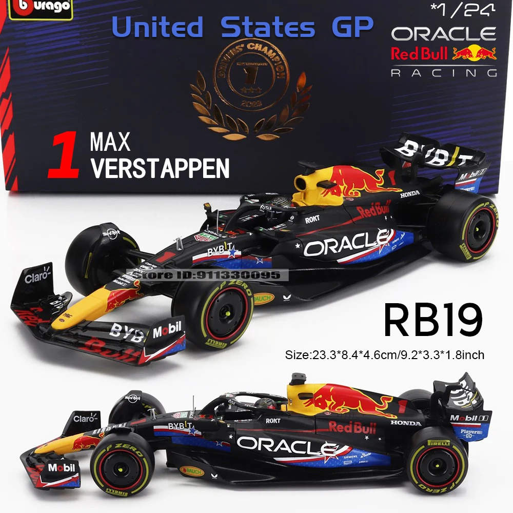 Bburago 1:24 F1 2023 Red Bull RB19 Amerikanische Rennstrecke # 1. Vestappan # 11 Perez Legierungs-Automodelle, Dekorationsstücke, Sammlerstücke, Spielzeug – Detail 3