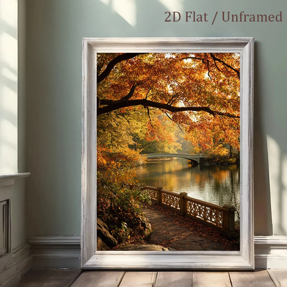 (No frame)2D Flat, 2D Flat, 1pc Unframed Autumn Leaves Wall Decor, Park Path Canvas Painting, Serene Scenery Wall Art, Fall L