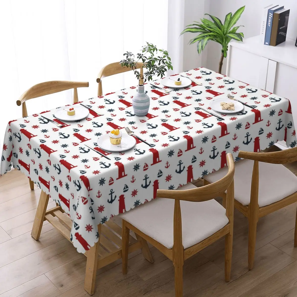 Custom Rectangular Waterproof Oil-Proof Nautical Pattern Tablecloth Table Cover 45
