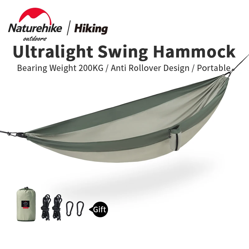 Naturehike Lightweight 600g Portable Hammock Tear Resistance 200kg High Load Bearing 1-2persons Outdoor Garden Swing Hang Bed