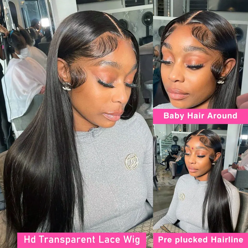 Perruque Lace Front Wig naturelle lisse, cheveux humains, 13x6 HD, 13x4, 40 pouces, pre-plucked, avec baby hair, pour femmes