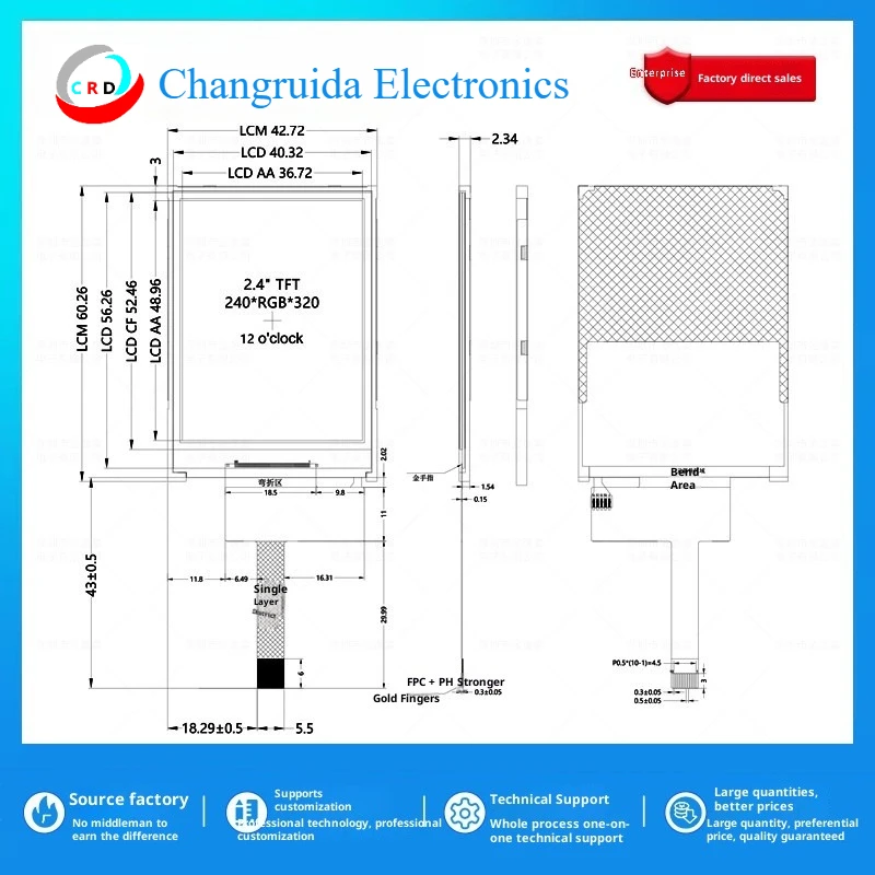 2.4-inch TFT LCD screen ST7789 small  240x320 display LCD color SPI naked