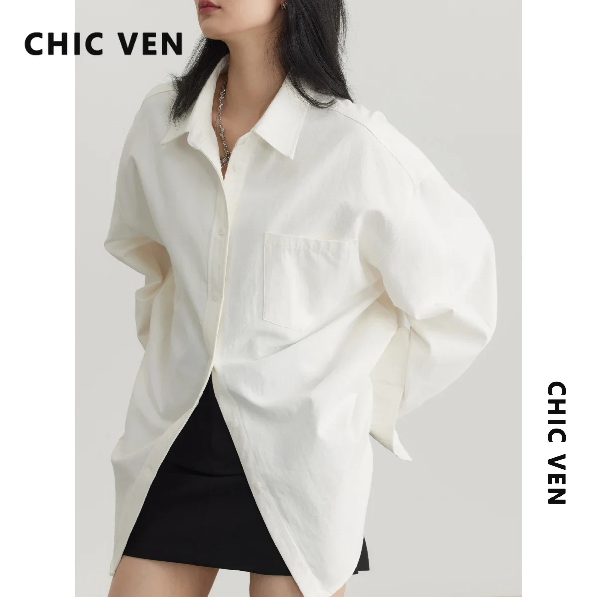 CHIC VEN Women\'s Shirts Casual Simple Loose Long-sleeved Tops Fashion Woman Blouse Office Lady Coat Spring Autumn Clothing 2023