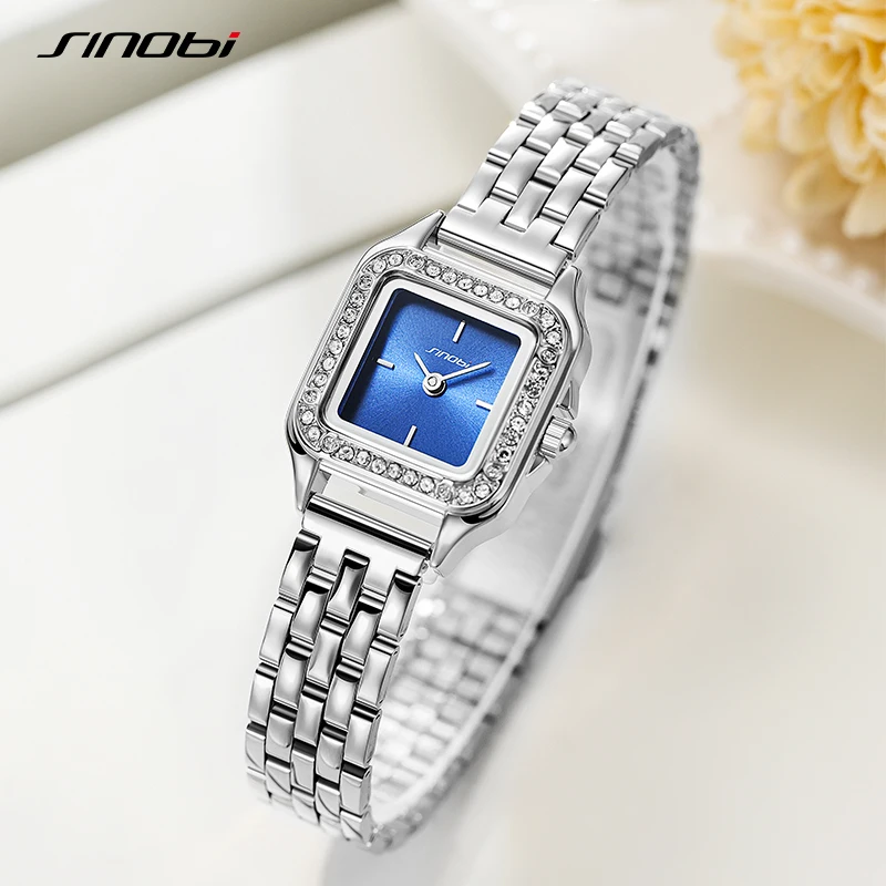 SINOBI Diamond Design Women Watches Fashion Stainless Steel Womans Quartz Wristwatches Top Luxury Ladies Clock relogio feminino