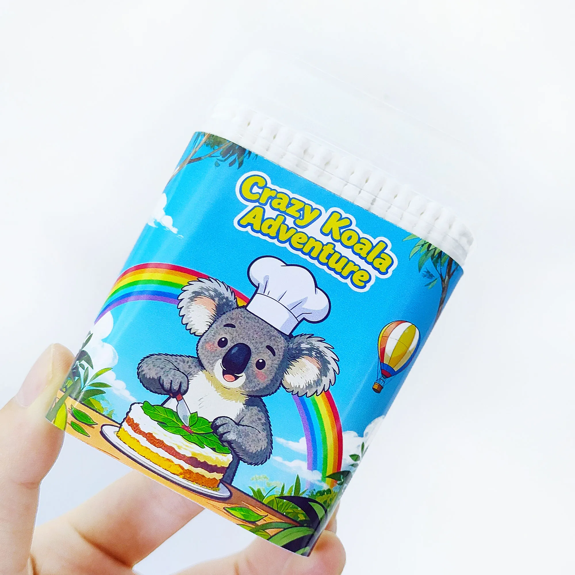 200개/600개 코알라 테마 면봉 다기능 양면 면봉 나사형 원형 면봉.