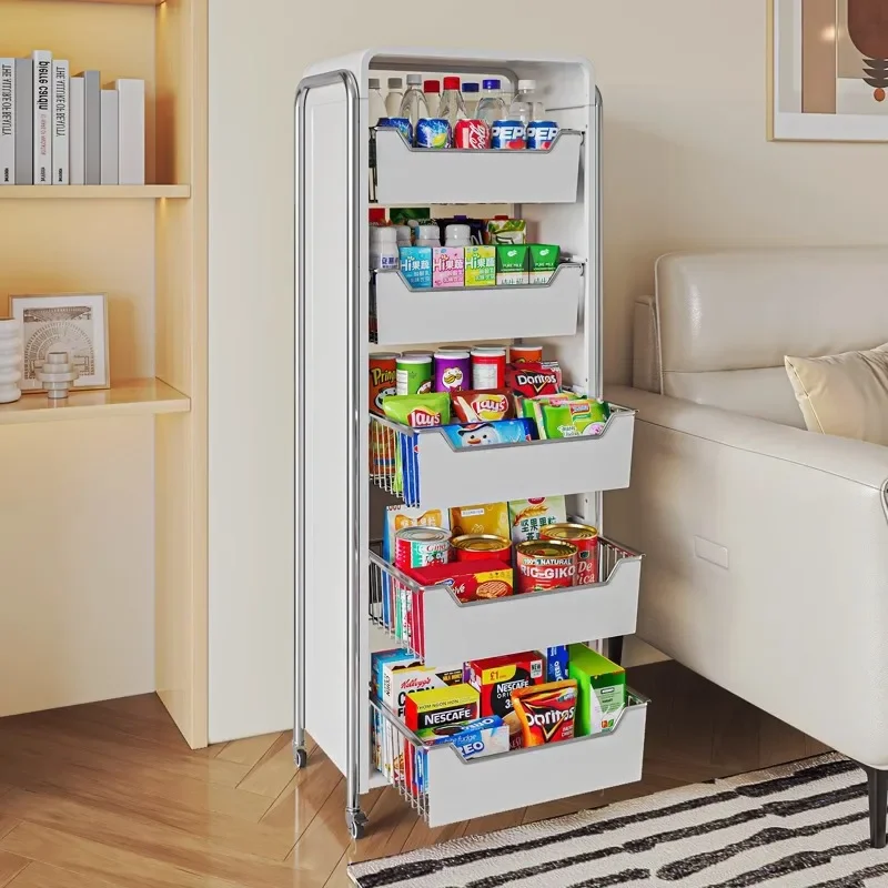High-aesthetic snack racks stand in a floor-standing multi-layer pull-out living room