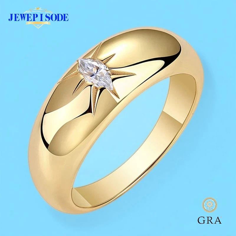 

JEWEPISODE Sparkling D Color VVS1 Marquise Cut Moissanite Ring for Women Solid 925 Sterling Silver Wedding Fine Jewelry Gift