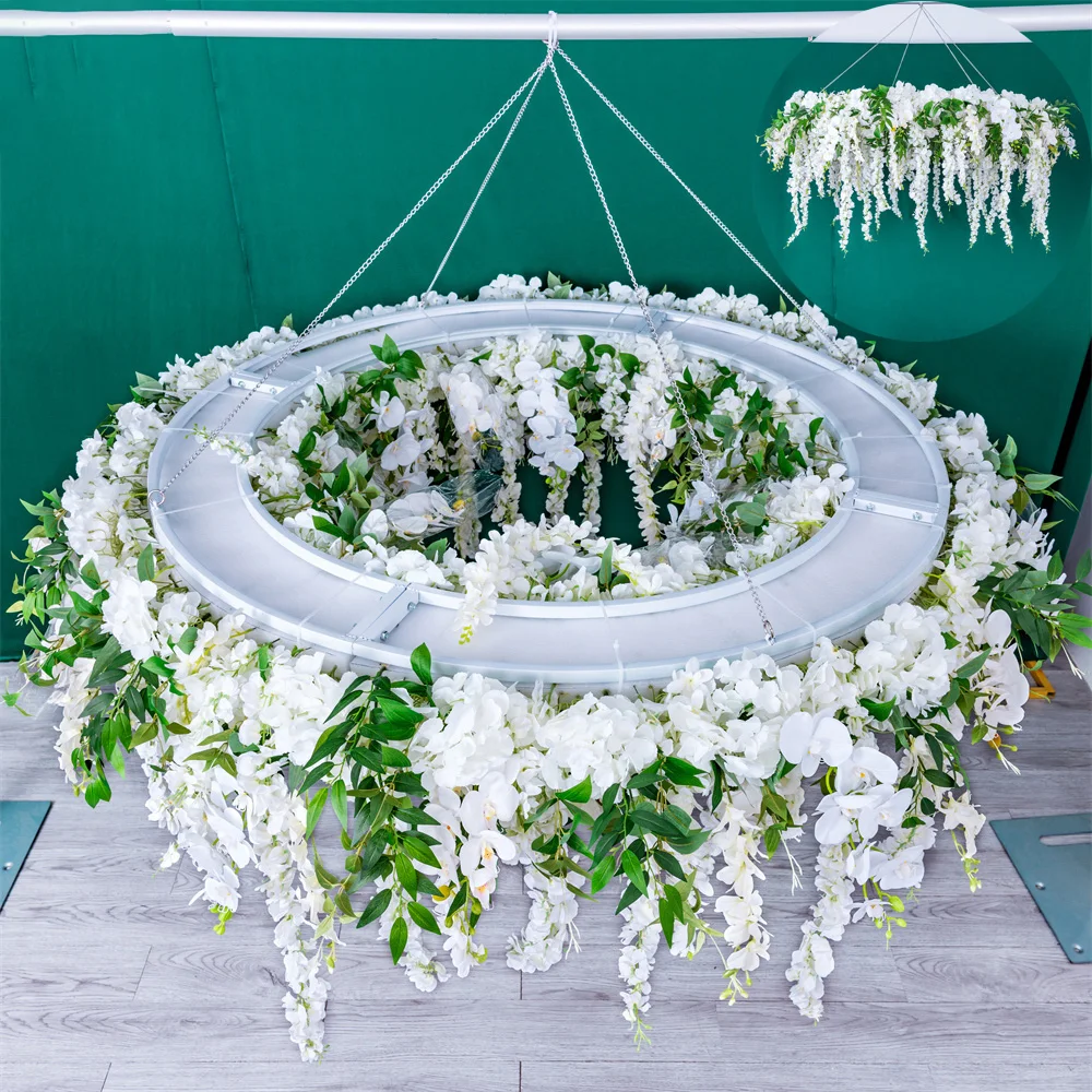 

Mariage Decoration Circular Flower Arrangement Ceiling Hang Guirlande De Fleurs Artificielles Green White Wisteria 2m Wreath