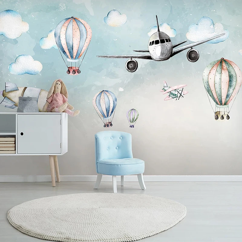 Custom 3D Photo Wallpaper Cartoon Airplane Hot Air Balloon Children Room Bedroom Bedside Wall Mural Non-woven Papel De Parede