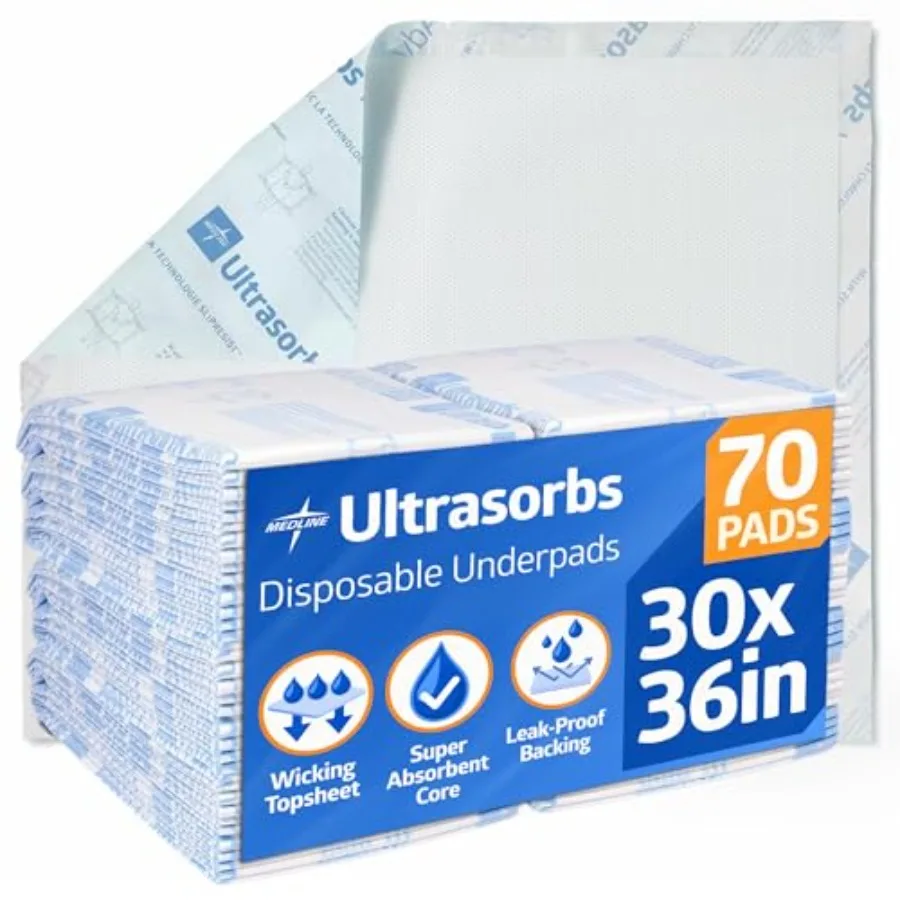 

Впитывающие одноразовые пеленки Medline Ultrasorbs Drypads с технологией SlipResist, 30 x 36 дюймов, 70 штук, супервпитывающие, для защиты от недержания.