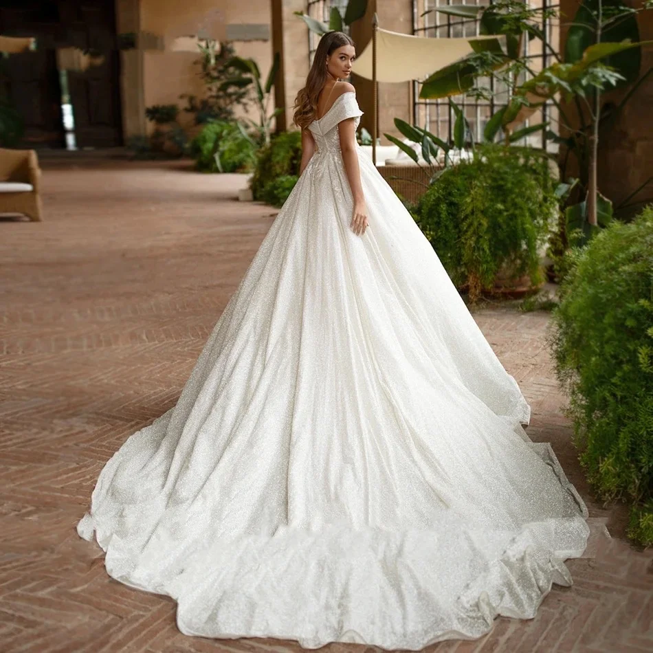 

Exquisite Shining A-Line Sweetheart Wedding Dress Glamorous Off the Shoulder Bride Backless Vintage Lace Bridal Gowns vestido