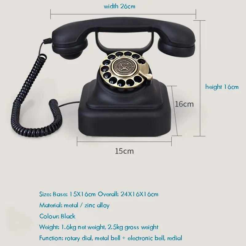 Rotary Dial Telephone with Mechanical & Electronic Bell, Redial, Retro Corded Phone Vintage Fixed Telephone Art Decorations