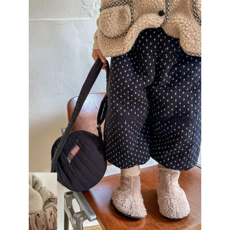 

Новые зимние дети 2025 года. Детские старые брюки на хлопковой подкладке, корейский принт, на флисовой подкладке, толстые, с цветочным принтом для мальчиков и девочек...