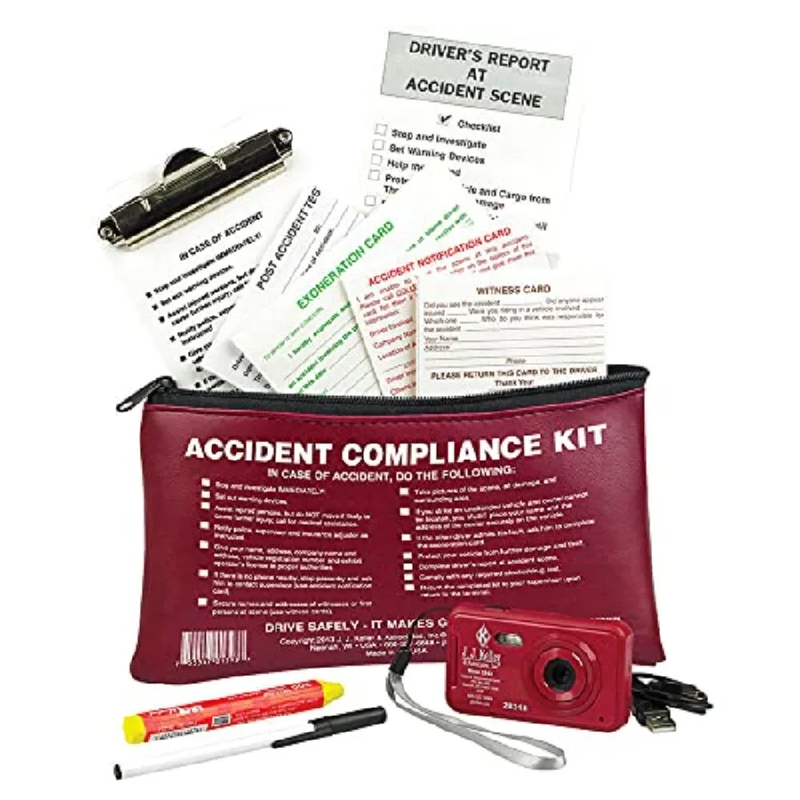 

Burgundy Vinyl Vehicle Accident Kit 10.5 x 6.5 with Digital Camera for Drivers to Collect Organize and Report Accident Informat