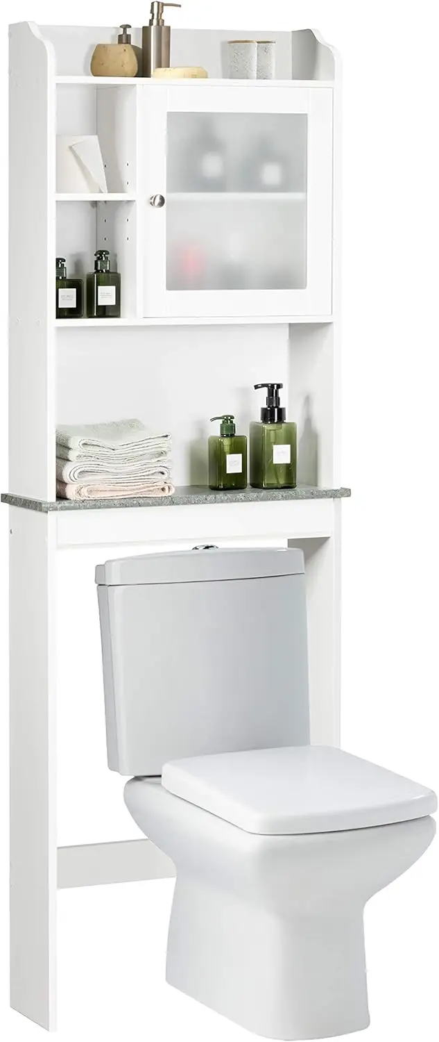 

Over The Toilet Cabinet, Bathroom Spacesaver Behind The Toilet Rack w/Glass Door & 5-Position Adjustable , Bathroom Cabin