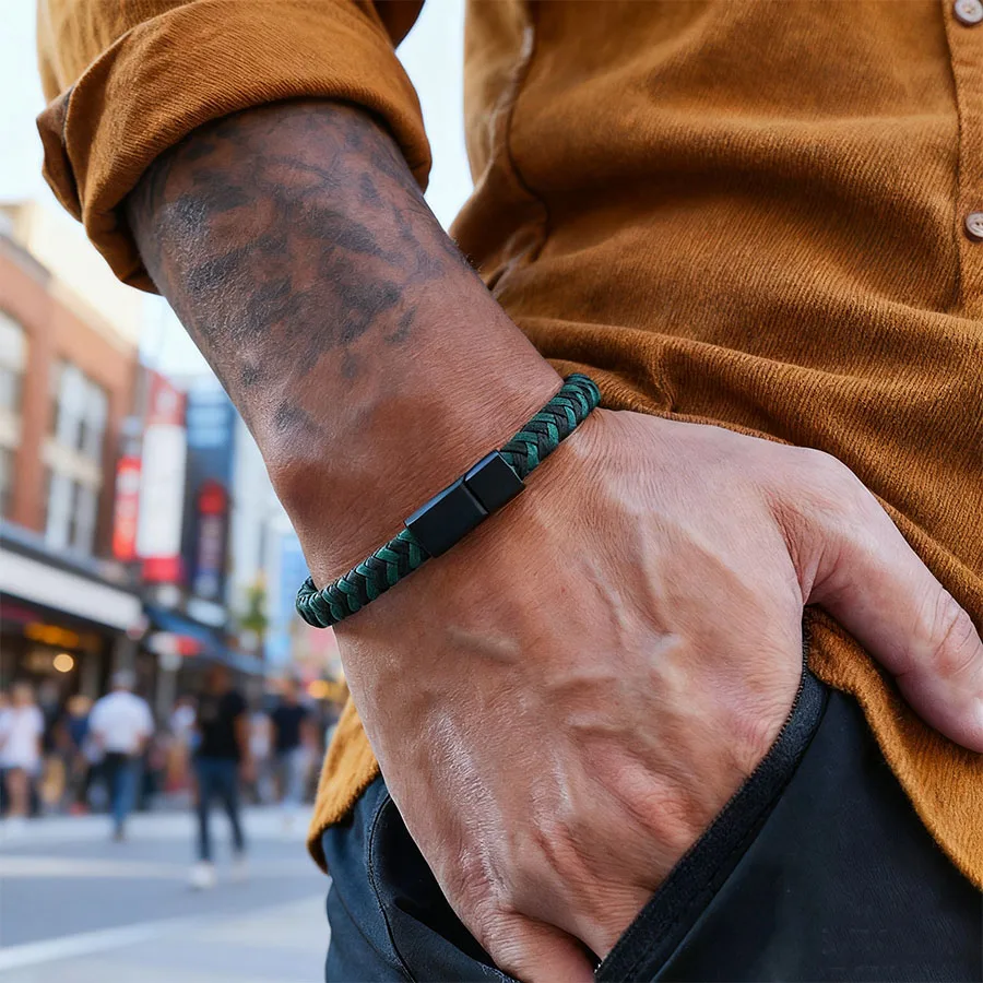 

Мужской браслет из искусственной кожи премиум-класса, аксессуары для одежды, браслеты с магнитной пряжкой ручной работы, браслеты для приключений, езды, крутые Homme Joias