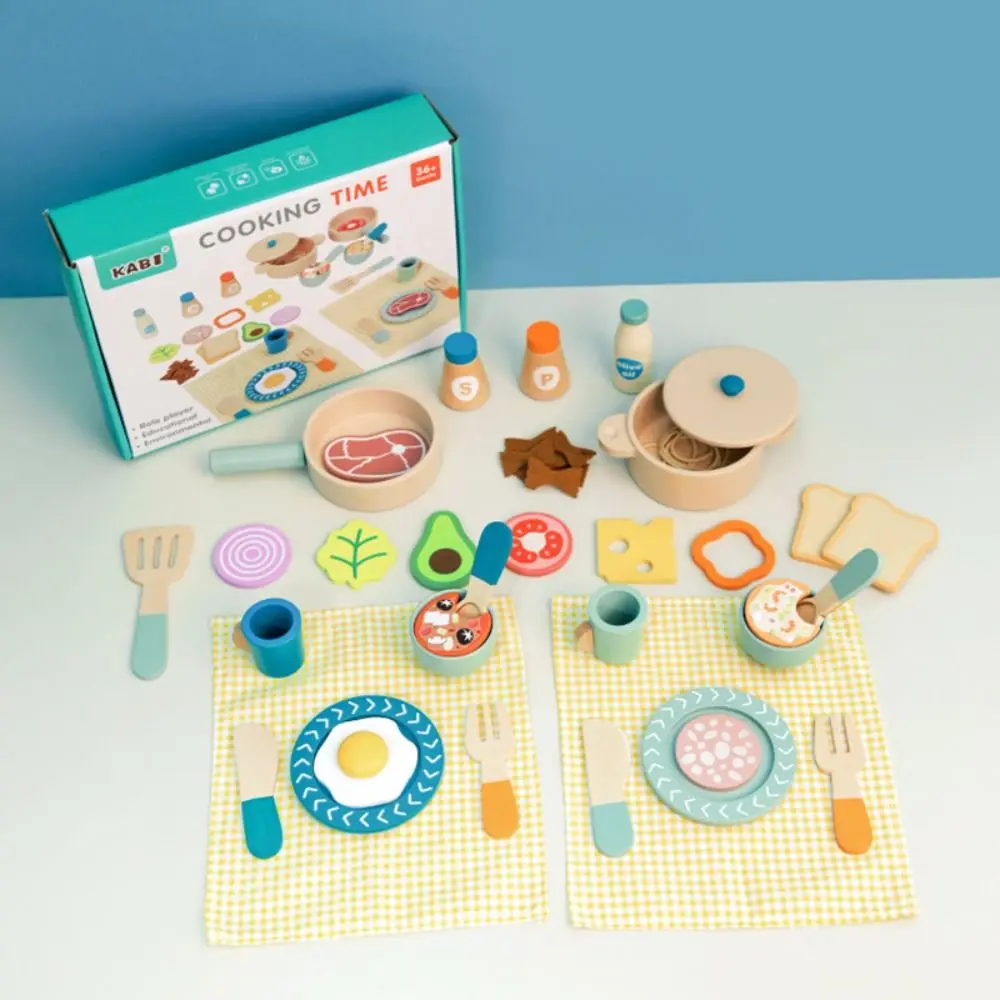 

New Wooden Kids Kitchen Toys Cookware Food, Simulation Kitchen Toys Pot Visual Senses Cooking Toys