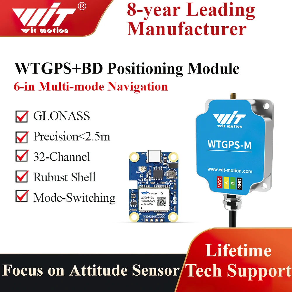 WitMotion High-Precision | GNSSSOC WTGPS+BD GPS Sensor,GLONASS,QZSS,NMEA0183 Module, With Flight Control, Antenna for Arduino