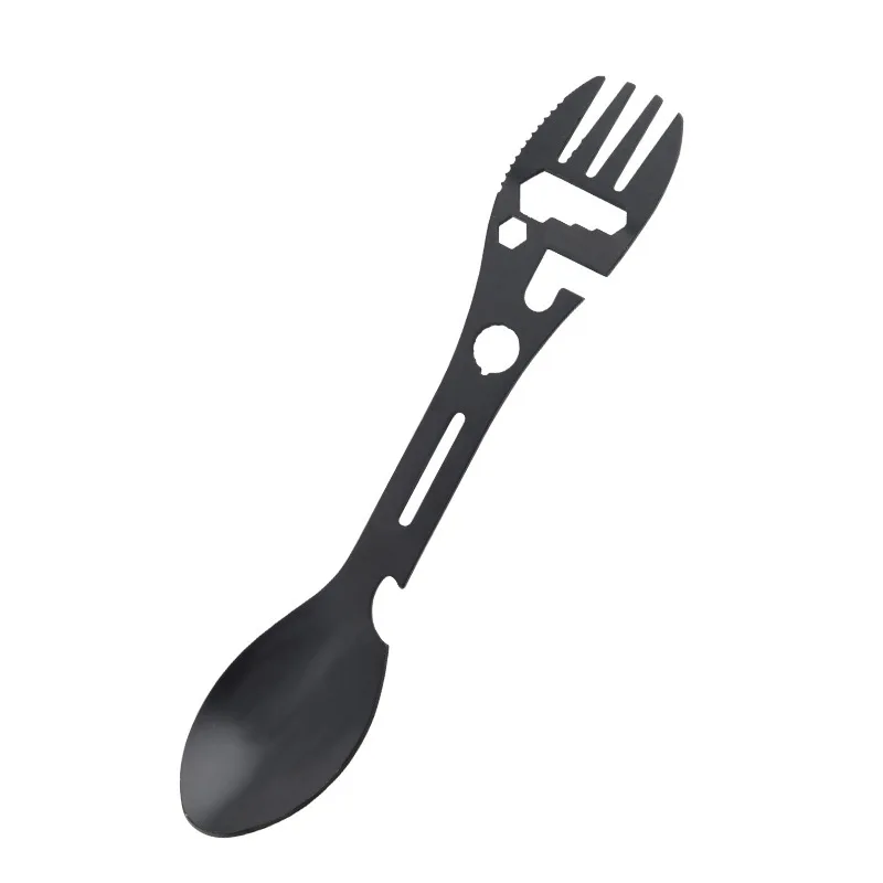 Multifunktions-Bestecklöffel, Multitool, Dosenöffner, tragbares Flaschenbesteck, Multitool, Campingbesteck, Gabel, Spork, Edelstahl – Detail 6