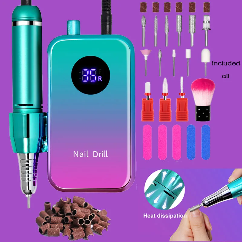 

Professional 35000RPM Portable Electric Nail Drill Machine Display Nails Sander For Acrylic Gel Polish Rechargeable Nail Tools