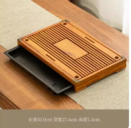 Solid wood tea tray Drainage water storage kung fu tea set Drawer tea room board table Chinese tea room ceremony tools