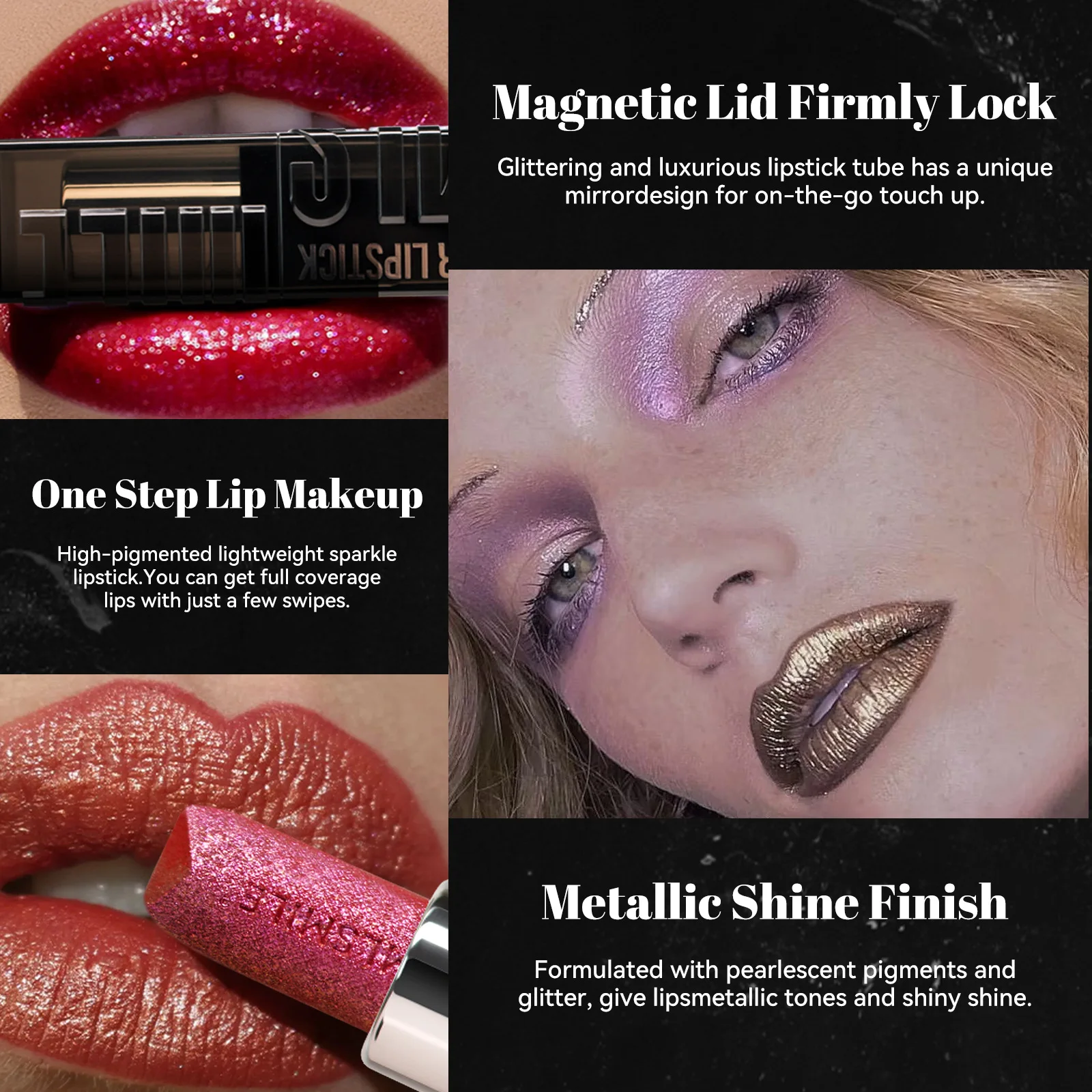 光沢のあるダイヤモンドの口紅セット,3ピース,光沢のある,着色された,長持ちする,セクシーな光沢のある,真珠光沢のある唇のメイク,化粧品