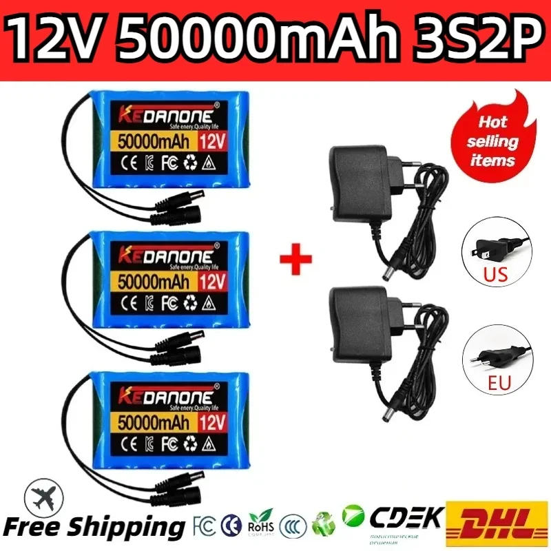 

Original NEW Portable 12V 50000mAh Rechargeable Li-Ion Battery Built in BMS protection for CCTV,Camera,,fishing lights +charger