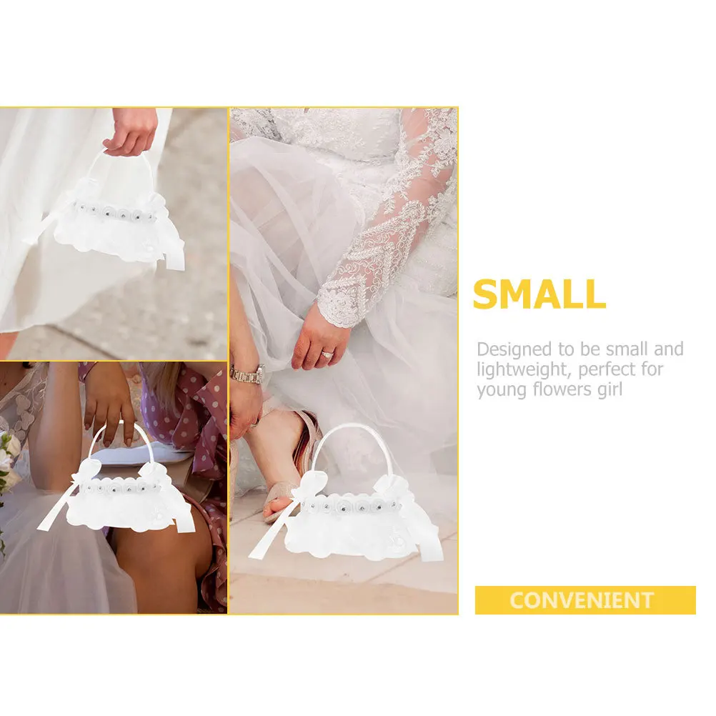 Small Wedding Flower Basket Premium Cloth Plastic Lightweight Petal Collection Handle for Wedding Party Easter Religious