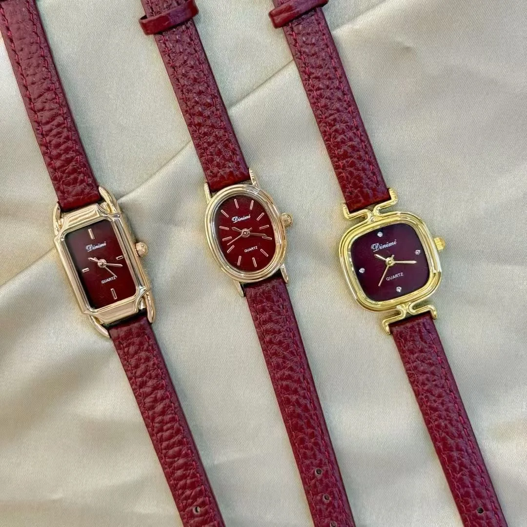 우아한 여성용 시계, 버건디 가죽 스트랩이 있는 2025년 신형 여성용 시계, 고급 시계, 여성용 주얼리, 여성용 선물