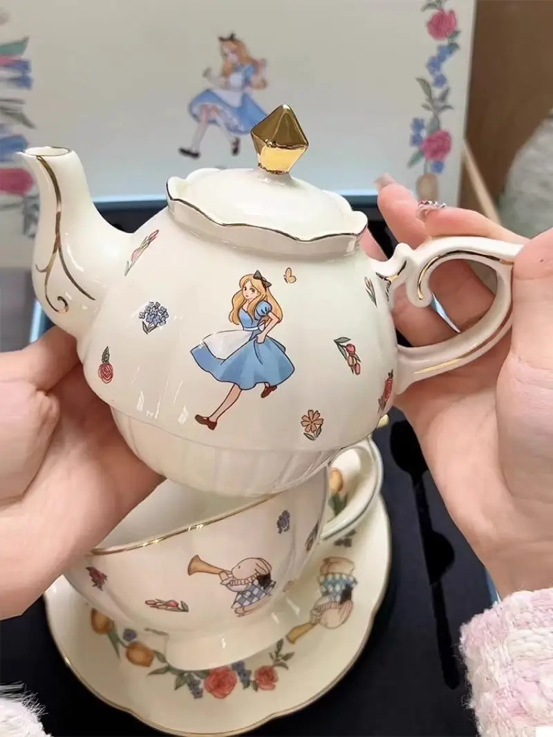 Disney Cartoon princess heart Alice in Wonderland Teapot Mug cute Chip kettle Clock Tea Pot Cup Lovely Gift