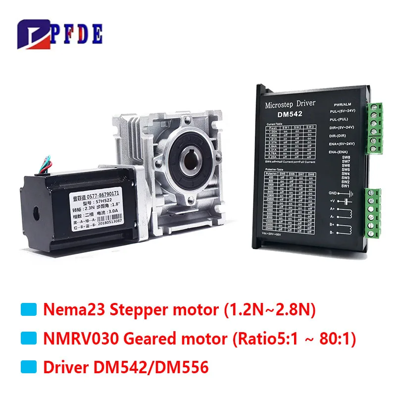 Nema 23 Motor Worm Gearbox Driver Kit NMRV030 Gear Reducer Ratio 5:1-80:1 Stepper Motor 1.2N to 2.8Nm Hybrid Motor DM556 DM542