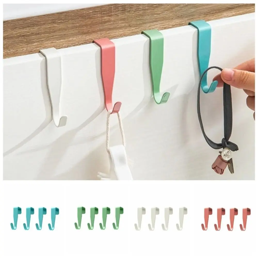 

4pcs Multi-Purpose Door Back Hook Carbon Steel Punch Free Closet Hook Durable Problem Cabinet Storage Rack Coat