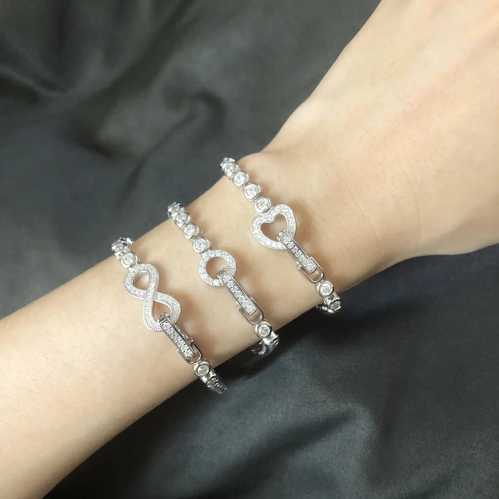 Vinregem Lab Created Sapphire Gemstone Sparkling 3MM Tennis Chain Bracelets for Women 100% 925 Sterling Silver Fine Jewelry Gift