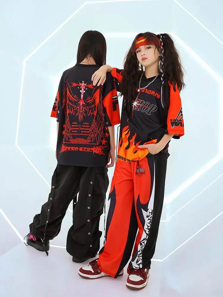 Nuevo traje de baile callejero para niños y niñas, camisetas a la moda, pantalones, ropa de actuación de Hip Hop, traje de escenario de concierto de tambor, ropa de calle
