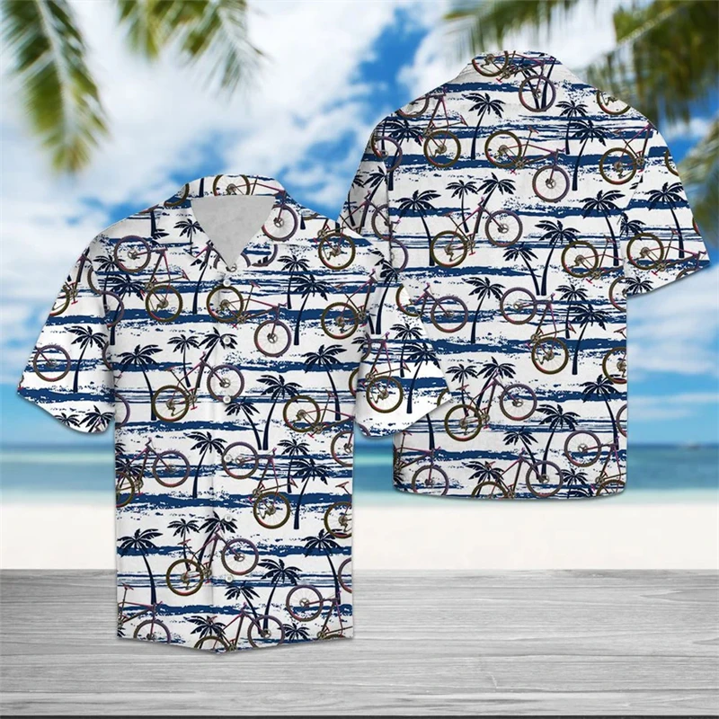 

Fashion Bike Graphic Hawaiian Shirts For Men Summer Casual Short Sleeve 3D Printed Lapel Shirt Loose Breathable Button Blouses