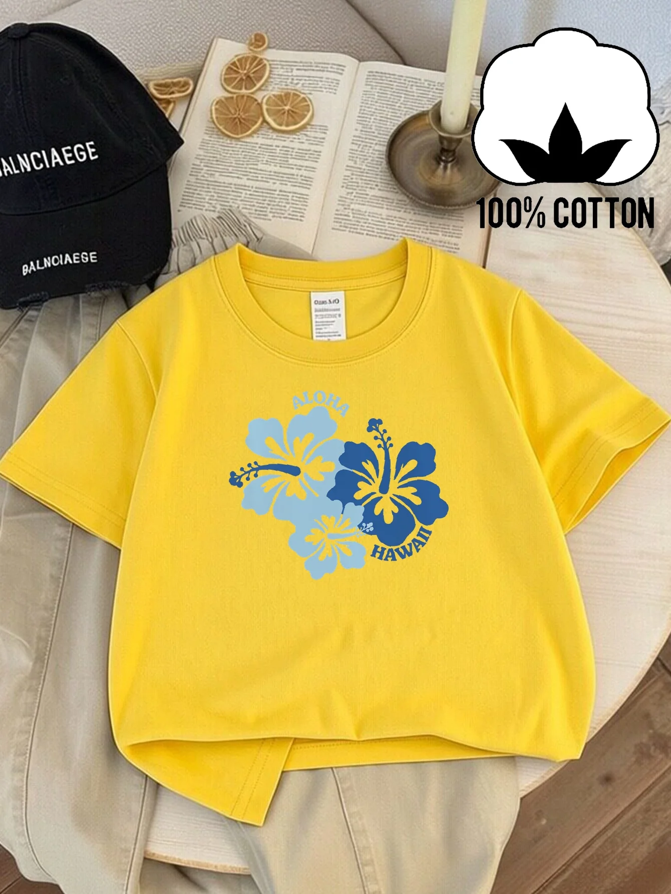 Children's T-shirt Aloha Hawaiian Hibiscus Pattern Machine Washable Indoor/Outdoor Short Sleeve  Comfortable Parent Child Top