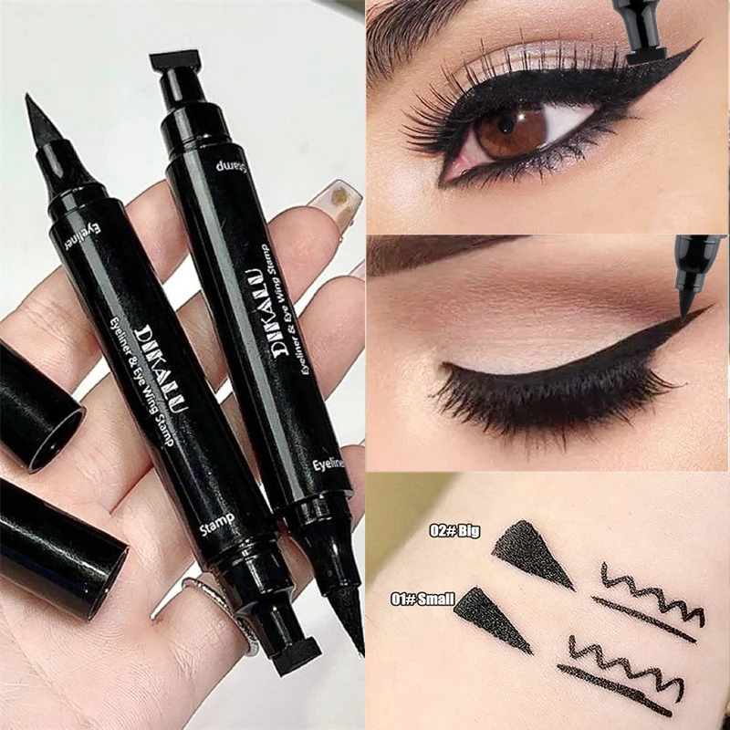 Black Double-ended Triangle Seal Eyeliner Pen Waterproof Lasting Non-smudge Quick-drying Stamp Liquid Eye Liner Pencil Cosmetic