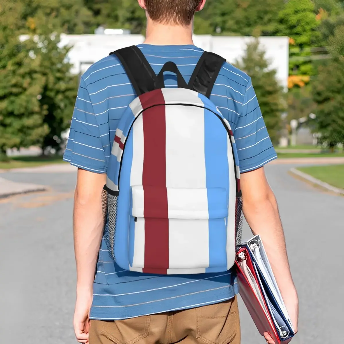 Crystal Palace Retro Mochilas, Branco Azul Claret Listrado Cartoon Bookbag, Mochilas Escolares, Mochila de Viagem, Bolsa de Ombro, Estudantes, 1970