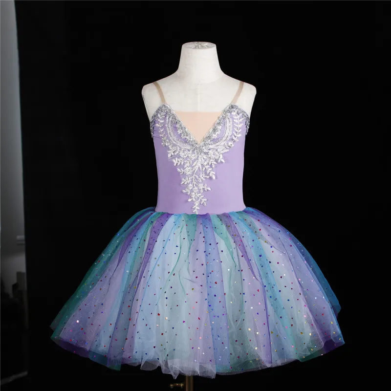 

Girls Sequin ballet dance dress Sleeveless ballet mesh Princess Gymnastic tights Costume Ballerina Figure skating dance dress